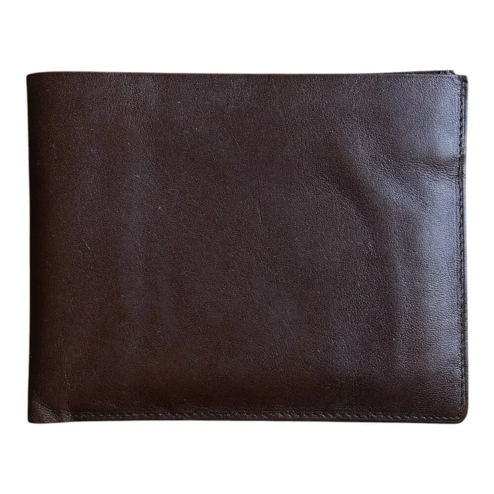 Vintage Shiregues Kip Skin Leather Wallet Cognac Brown Bifold ID Window